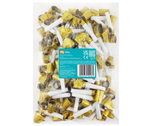 Złote trąbki holograficzne 100 szt. – imprezowy hit w błysku