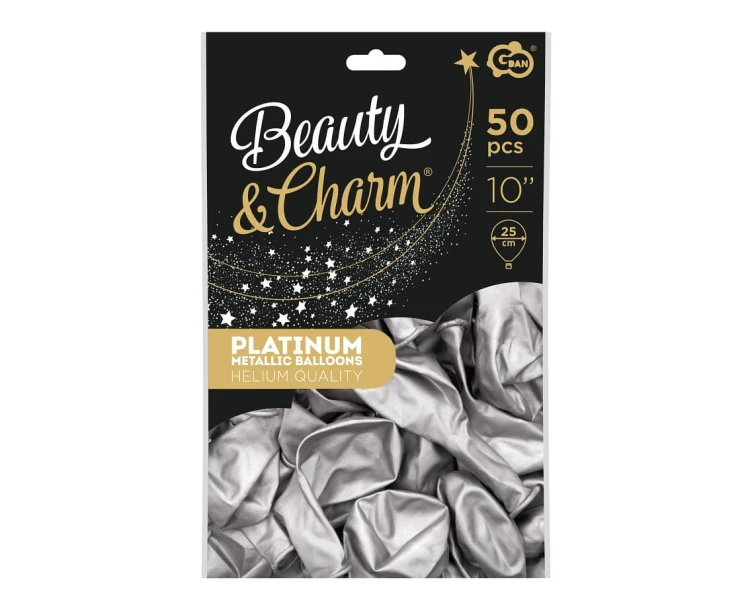 Balony Beauty&Charm platynowe srebrne 10" – 50 sztuk