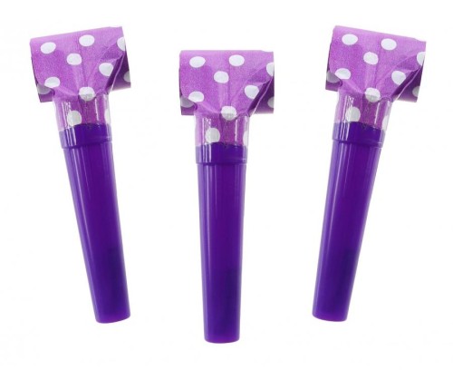 Gwizdki papierowe lawendowe w groszki – 100 sztuk, dekoracja imprezowa