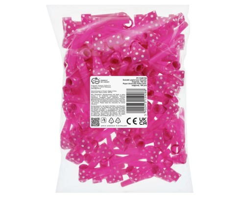 Gwizdki papierowe magenta w groszki – 100 sztuk, dekoracja na imprezy