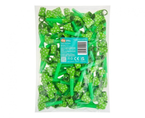 Gwizdki papierowe pistacjowe w groszki – 100 sztuk, dekoracja przyjęć