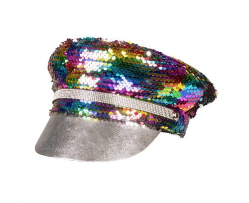 Czapka Rainbow Tęczowa / Srebrna z cekinami – uniwersalna, 1 szt.