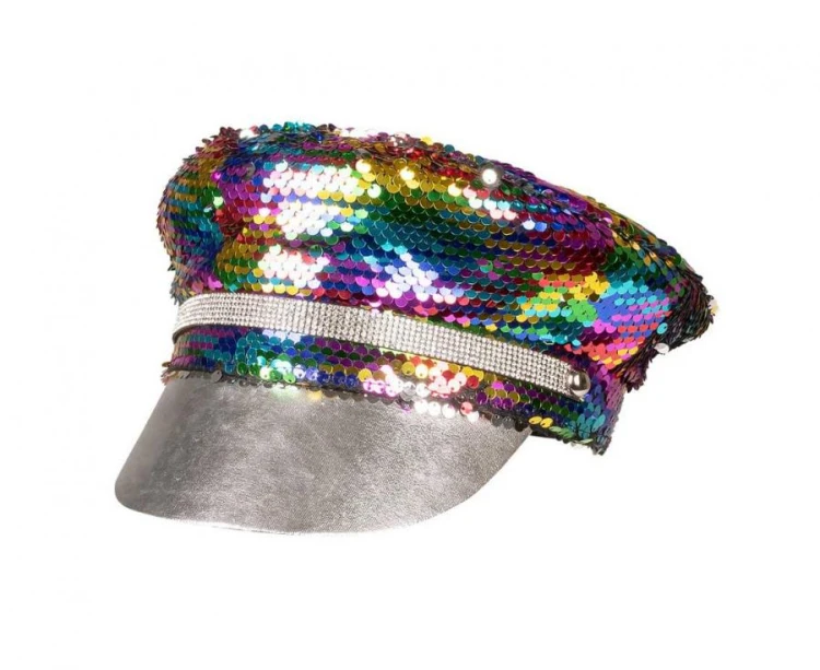 Czapka Rainbow Tęczowa / Srebrna z cekinami – uniwersalna, 1 szt.