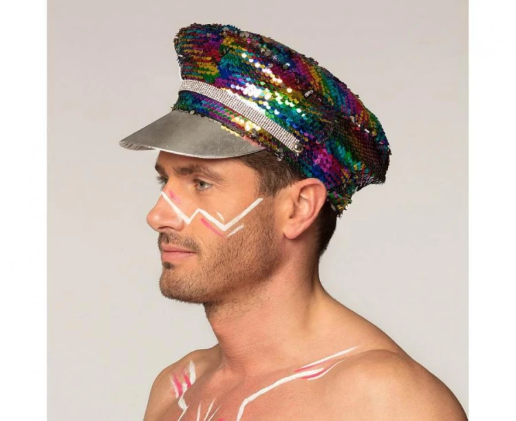 Czapka Rainbow Tęczowa / Srebrna z cekinami – uniwersalna, 1 szt.