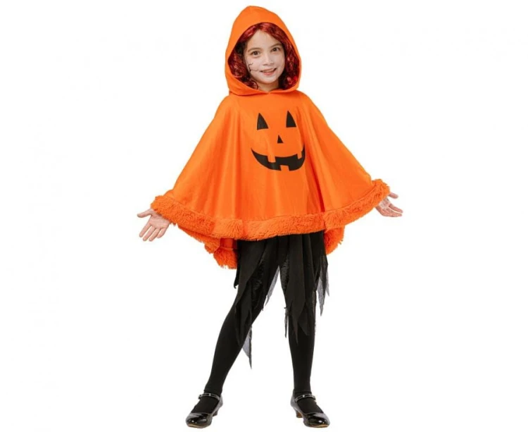 Strój Dyni dla dzieci – ponczo z kapturem, uniwersalny, pomarańczowy