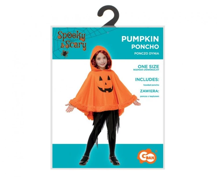 Strój Dyni dla dzieci – ponczo z kapturem, uniwersalny, pomarańczowy