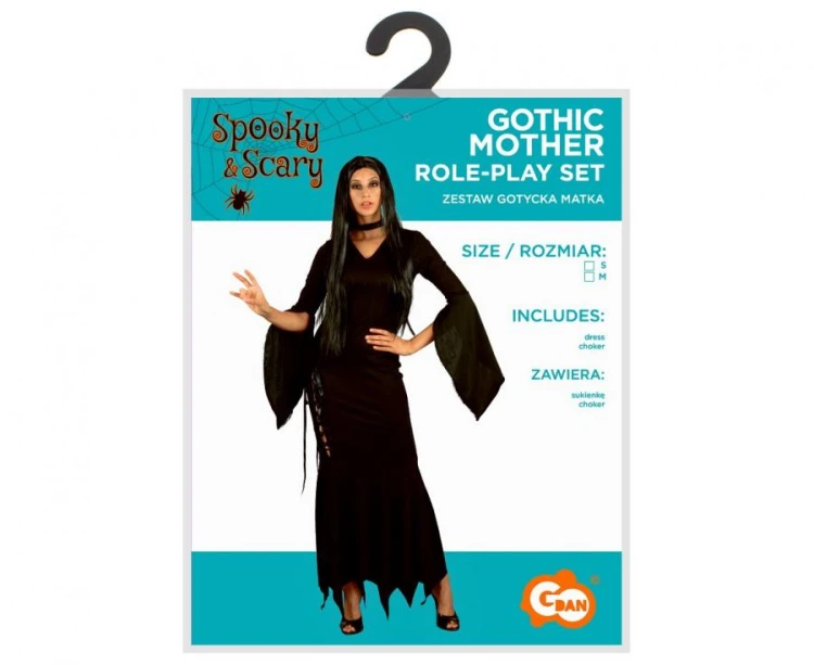 Strój Gotyckiej Matki – czarna sukienka i choker, rozmiar M