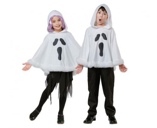 Strój Duszka dla dzieci – ponczo z kapturem, uniwersalny, biały