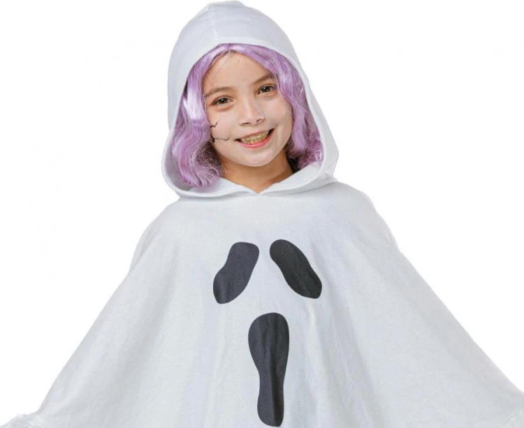 Strój Duszka dla dzieci – ponczo z kapturem, uniwersalny, biały