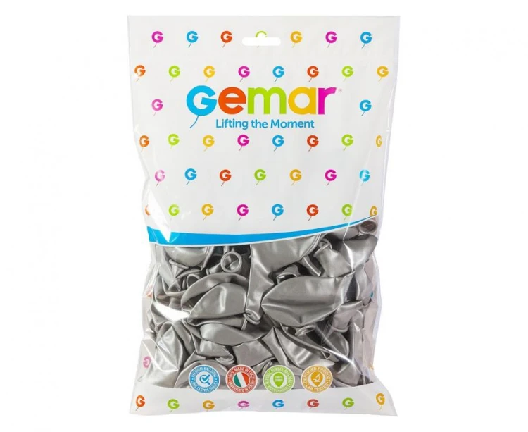 Balony srebrne metaliczne 12” Gemar – 100 sztuk, elegancka dekoracja