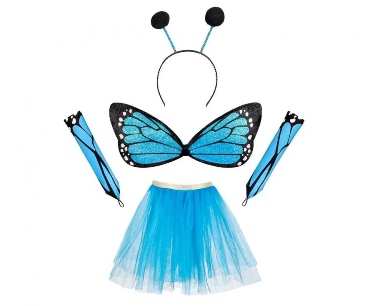 Zestaw dla dzieci Motyl – skrzydła, tutu, opaska i rękawiczki, niebieski