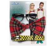 Zestaw KUJONA – okulary, muszka w kratę, żółte szelki