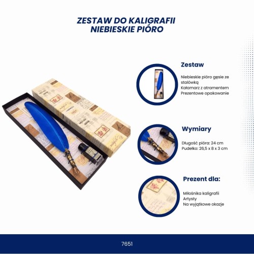 Zestaw do Kaligrafii – Niebieskie Gęsie Pióro + Kałamarz z Tuszem  (1).jpg