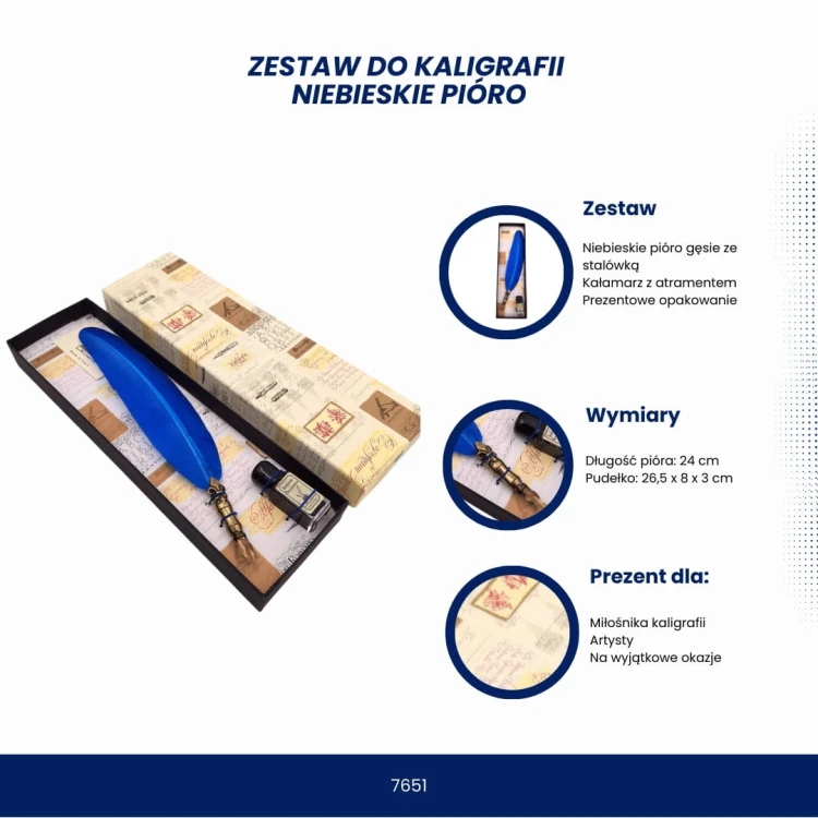 Zestaw do Kaligrafii – Niebieskie Gęsie Pióro + Kałamarz z Tuszem  (1).jpg