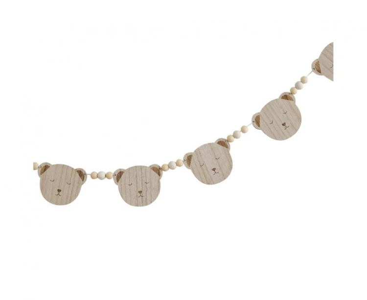 Drewniana girlanda z misiami 150 cm – dekoracja Amscan, 8 elementów