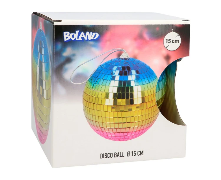 Tęczowa kula disco 15 cm Boland – kolorowa dekoracja imprezowa