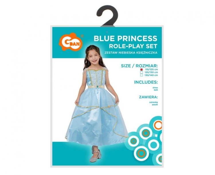 Strój Niebieska Księżniczka 110/120 cm – sukienka i pasek dla dzieci