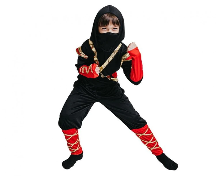 Strój Waleczny Ninja 110/120 cm – komplet dla dzieci z maską i kapturem