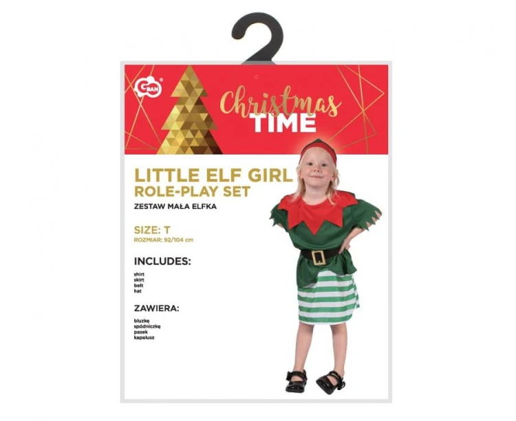 Strój Małej Elfki dla Dziewczynki 92/104 – kostium świąteczny i karnawałowy