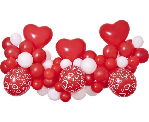 Girlanda balonowa DIY Love 65 szt. – odcienie czerwieni i biały, 200 cm
