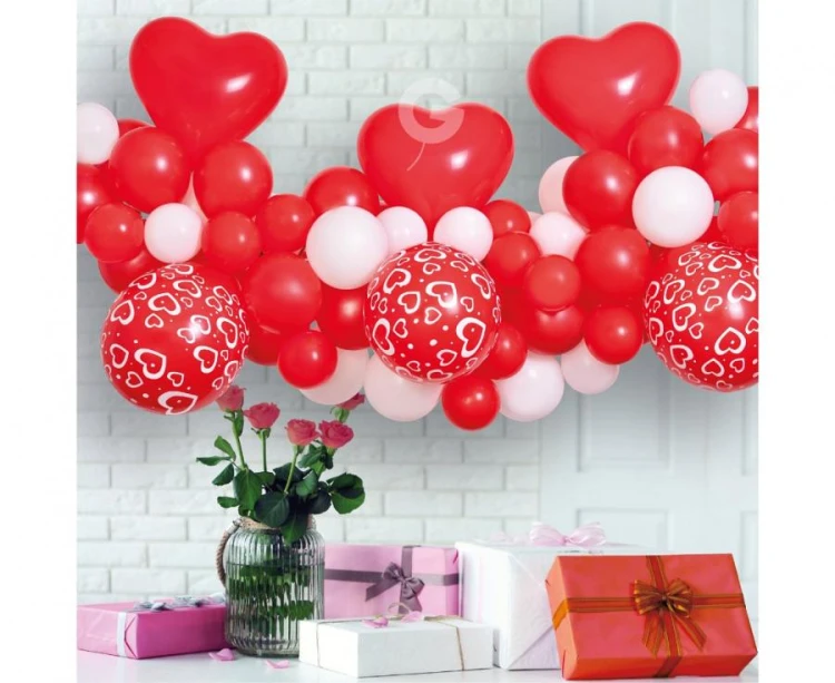 Girlanda balonowa DIY Love 65 szt. – odcienie czerwieni i biały, 200 cm