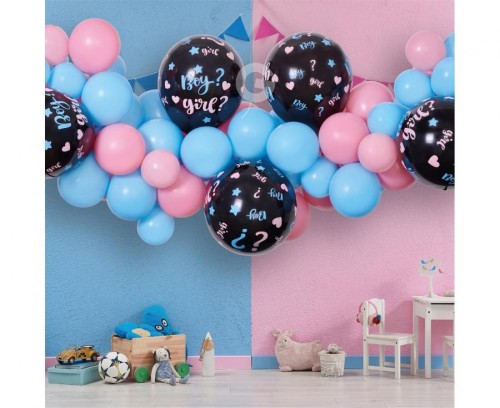 Zestaw do girlandy balonowej He or She 200 cm – różowy, błękitny, czarny