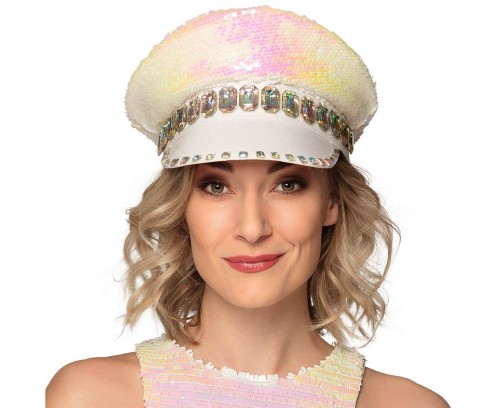 Perłowa Czapka z Daszkiem na Karnawał – Błyszcząca, Uniwersalna