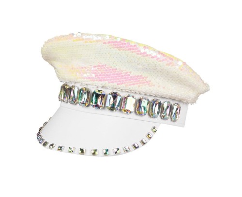 Perłowa Czapka z Daszkiem na Karnawał – Błyszcząca, Uniwersalna