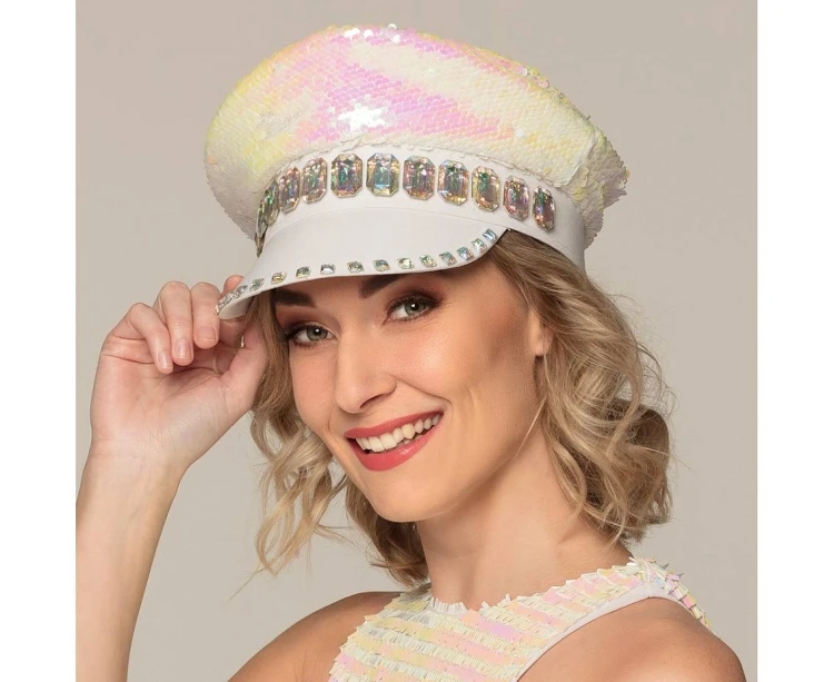 Perłowa Czapka z Daszkiem na Karnawał – Błyszcząca, Uniwersalna