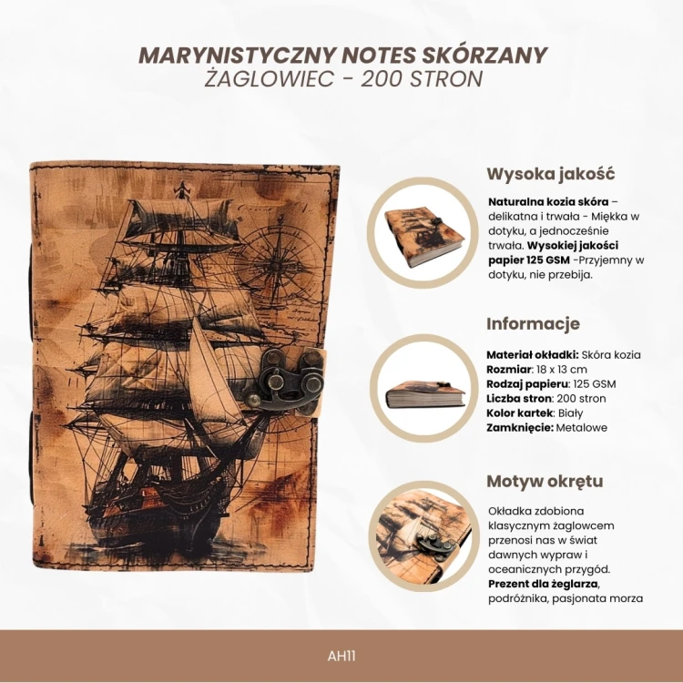 Notes Skórzany Żaglowiec – Elegancki Dziennik w Stylu Retro  (5).jpg