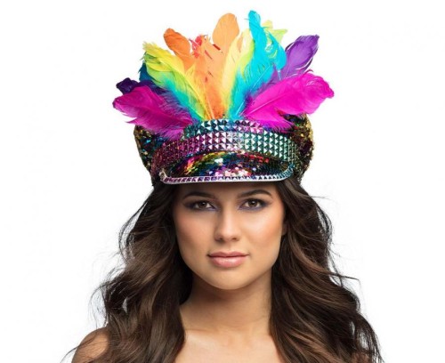 Czapka Rainbow z piórami – kolorowy dodatek uniwersalny, Boland