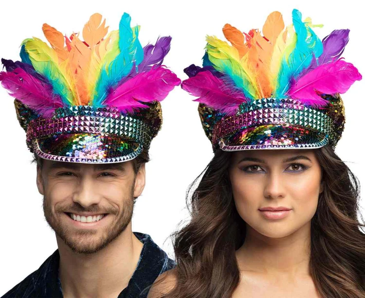 Czapka Rainbow z piórami – kolorowy dodatek uniwersalny, Boland