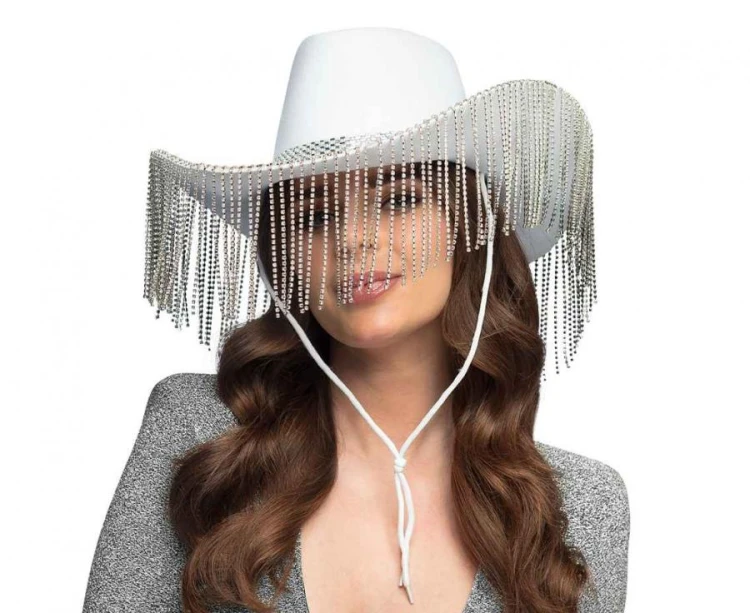 Kapelusz Show Girl biały – western, frędzle, rozmiar uniwersalny