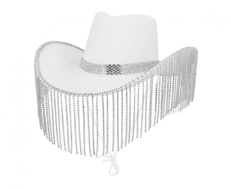 Kapelusz Show Girl biały – western, frędzle, rozmiar uniwersalny
