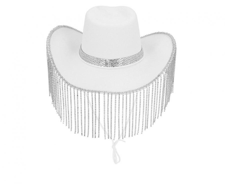 Kapelusz Show Girl biały – western, frędzle, rozmiar uniwersalny