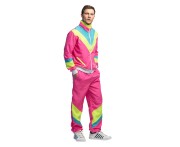 Neonowy dres retro różowy – komplet L (bluza, spodnie, bandana)