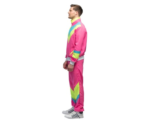 Neonowy dres retro różowy – komplet L (bluza, spodnie, bandana)