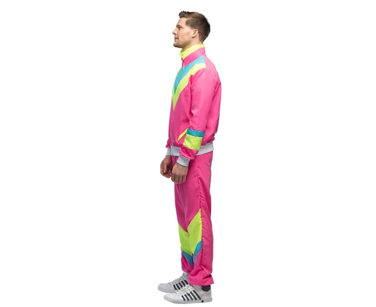 Neonowy dres retro różowy – komplet L (bluza, spodnie, bandana)