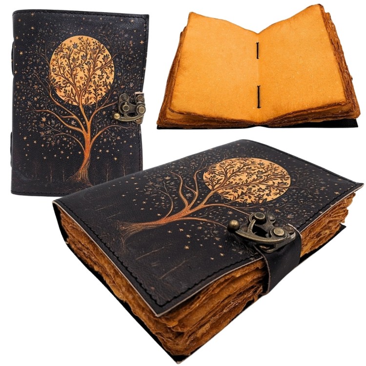 Notes skórzany vintage – drzewo i księżyc, 200 stron rękodzieła  (1).jpg
