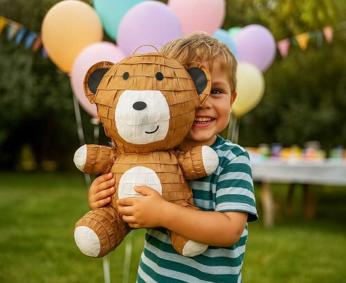 Urodzinowa piniata Miś 35x24x44 cm – zabawa i dekoracja w jednym