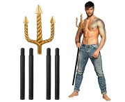 Trójząb Neptuna 138 cm – Rekwizyt Morski, Czarny z Złotym Akcentem