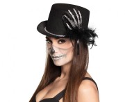 Kapelusz Halloween z Dłonią Kościotrupa – Czarny z Brokatem