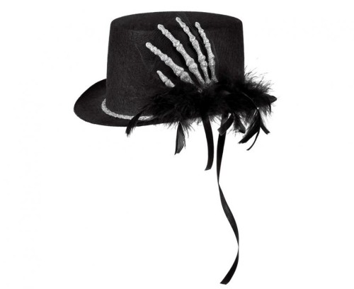 Kapelusz Halloween z Dłonią Kościotrupa – Czarny z Brokatem