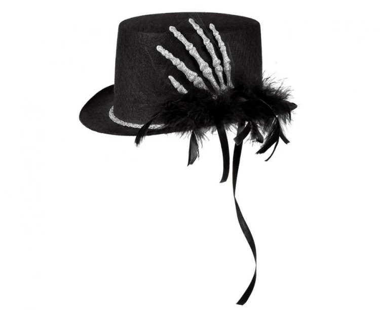 Kapelusz Halloween z Dłonią Kościotrupa – Czarny z Brokatem