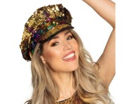 Czapka dla dorosłych z cekinami – tęczowo-złota, uniwersalny rozmiar