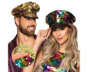 Czapka dla dorosłych z cekinami – tęczowo-złota, uniwersalny rozmiar