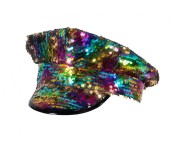 Czapka dla dorosłych z cekinami – tęczowo-złota, uniwersalny rozmiar