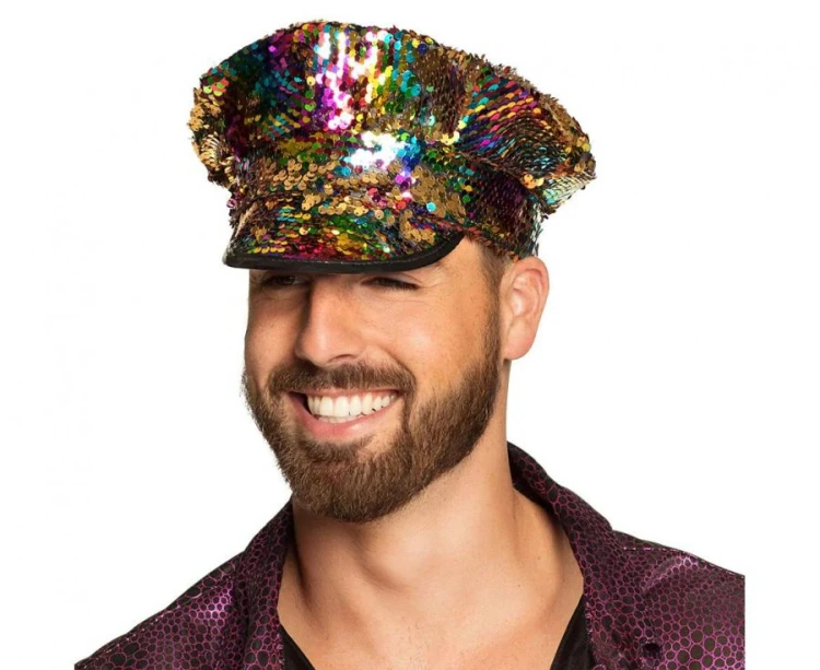 Czapka dla dorosłych z cekinami – tęczowo-złota, uniwersalny rozmiar
