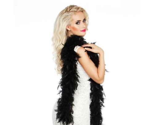 Czarne boa z piór 180 cm – elegancki dodatek na imprezy i sesje zdjęciowe