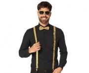 Złoty Zestaw Imprezowy dla Mężczyzny – Szelki, Muszka, Okulary